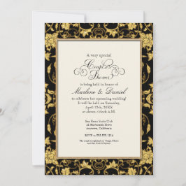 Floral Damask Glitzer Gold Elegante Paare Dusche Einladung