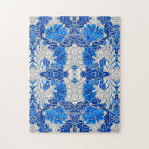 Floral Damask, Sapphire Blue und Grau