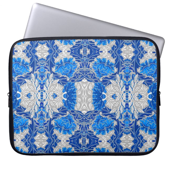 Floral Damask, Sapphire Blue und Grau Laptopschutzhülle (Vorderseite)
