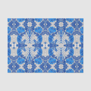 Floral Damask, Sapphire Blue und Grau Seidenpapier