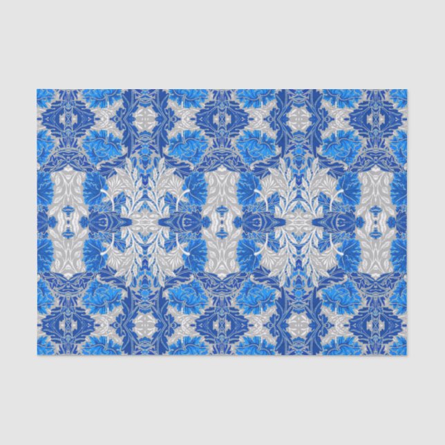 Floral Damask, Sapphire Blue und Grau Seidenpapier (Vorderseite)