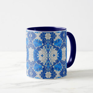Floral Damask, Sapphire Blue und Grau Tasse
