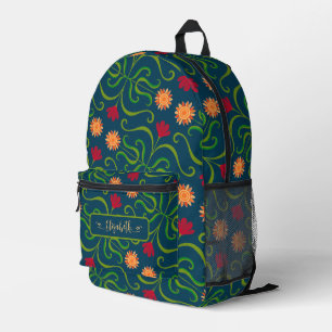 Floral Damask Sonnenblume Boho Navy Blauer Volksku Bedruckter Rucksack