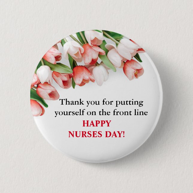 Floral Danke & Happy Nurses Day Button (Vorderseite)