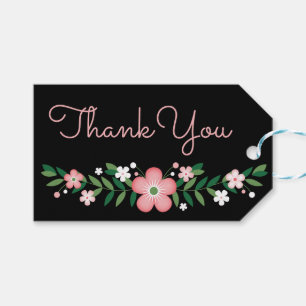 Floral danke Ihnen Schwarz-Rosa-Blume Hochzeit Geschenkanhänger