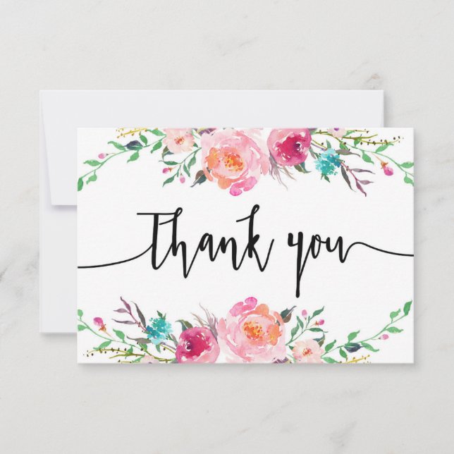 Floral Dankeschön Karte, Grün, Boho Mitteilungskarte (Vorderseite)