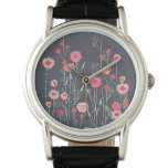 Floral Dark Armbanduhr<br><div class="desc">Moderne botanische Kunst Boho Hübsche boho lose rosa Blumenmalerei auf dunkelgrauem Hintergrund. Originelle Kunst von Nic Squirrell.</div>