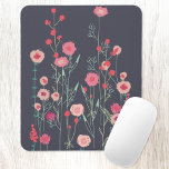 Floral Dark Boho Mousepad<br><div class="desc">Moderne Bohemische botanische Kunst. Hübsche bohobolde lockere rosa Blumenmalerei auf dunkelgrauem Hintergrund. Originelle Kunst von Nic Squirrell.</div>