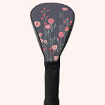 Floral Dark Golf Headcover<br><div class="desc">Moderne Bohemische botanische Kunst. Hübsche bohobolde lockere rosa Blumenmalerei auf dunkelgrauem Hintergrund. Originelle Kunst von Nic Squirrell.</div>