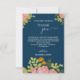 Floral Dark Navy Blue Wedding Botanic Vielen Dank Dankeskarte