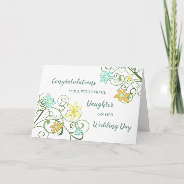 Floral Daughter Hochzeitstag Glückwunsch Karte (Vorderseite)
