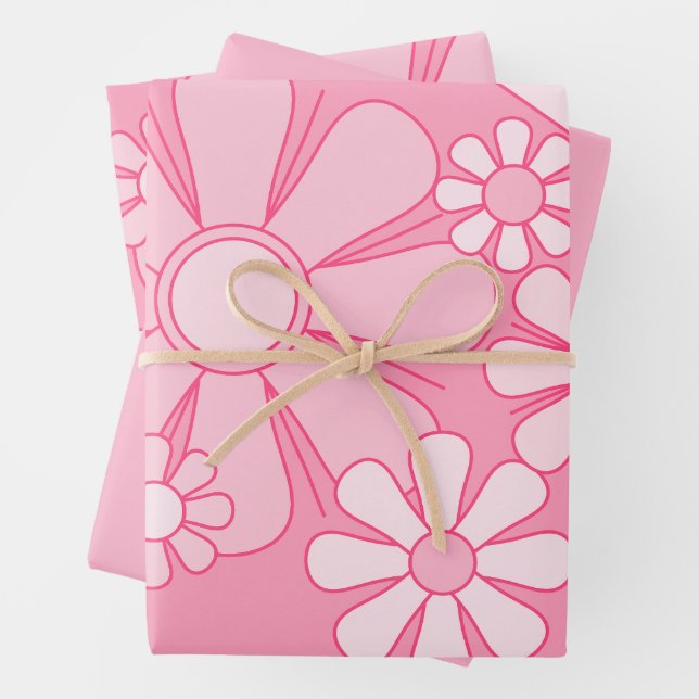 Floral Daydream Retro 60er Pink Pastel Blume Geschenkpapier Set (Beispiel)