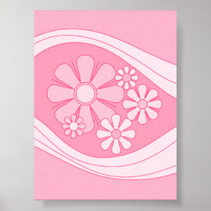 Floral Daydream Retro 60er Pink Pastell Blume Poster