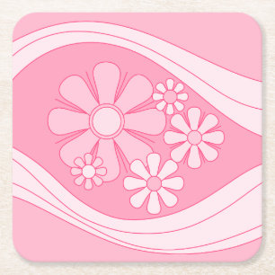 Floral Daydream Retro 60er Pink Pastell Rechteckiger Pappuntersetzer