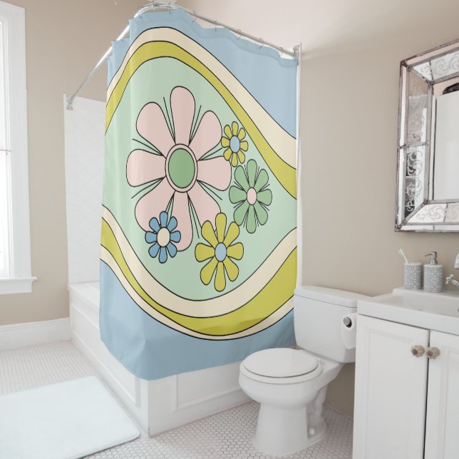 Floral Daydream Retro Blume 60er 70er Pastel Duschvorhang (Beispiel)
