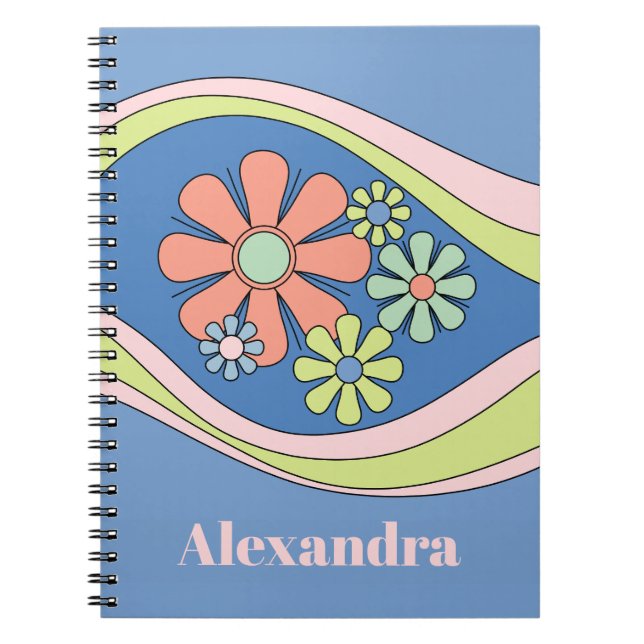 Floral Daydream Retro Blume 60er 70er Personalisie Notizblock (Vorderseite)