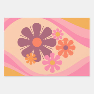 Floral Daydream Retro Blume Muster Rosa Orange Geschenkpapier Set