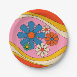 Floral Daydream Retro Blume Power 60er 70er Pappteller
