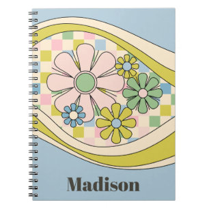 Floral Daydream Retro Blume überprüft 60er Pastel Notizblock