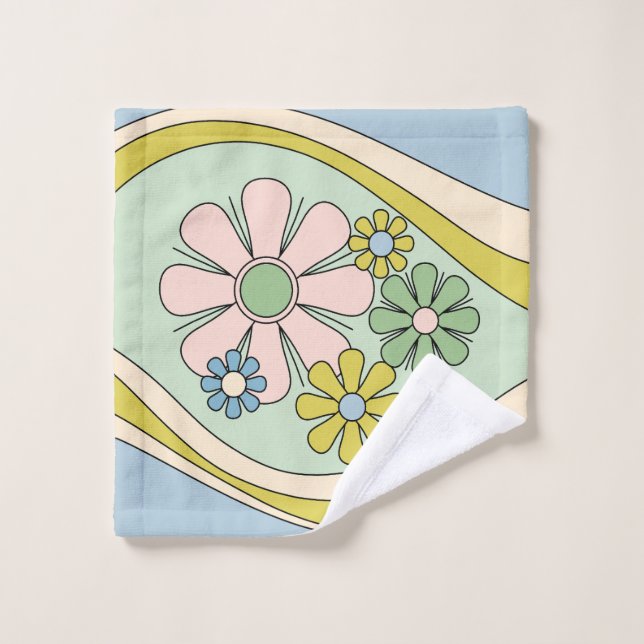 Floral Daydream Retro Flower 60s les années 70 Pas (Gant de toilette)