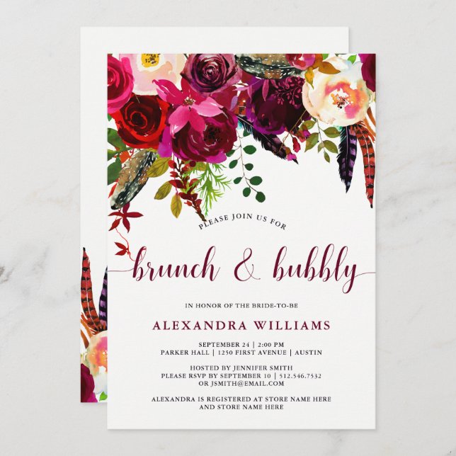 Floral de Boho| Brunch et Bubbly Invitation (Devant / Derrière)