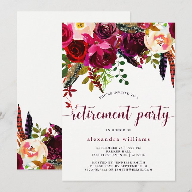 Floral de Boho| Invitation du parti de retraite (Devant / Derrière)