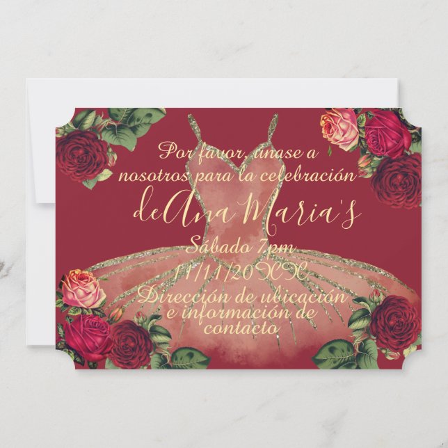 Floral de Borgoña Quinceanera Celebración Einladung (Rückseite)