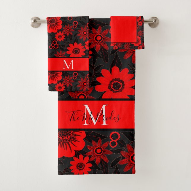 Floral de jungle monogramme rouge, noire et blanch (En situation)