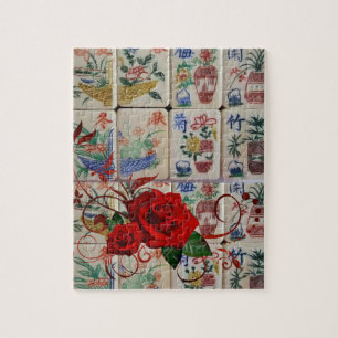 Floral de la rose rouge du puzzle de Mahjong Jigsa