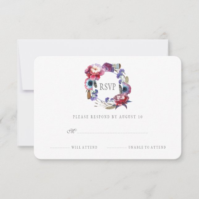 Floral de pivoine fleur sauvage avec plumes | RSVP (Devant)