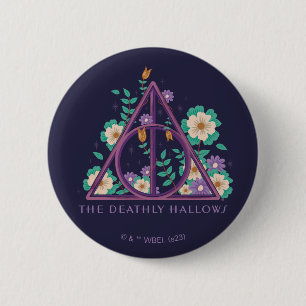 Floral Deathly Hallows Graphic Button
