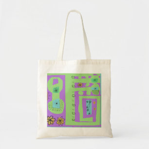 Floral Decal Ethnic Print Green Lila Black Tragetasche