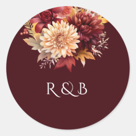 Floral Deep Burgundy Wedding  Runder Aufkleber