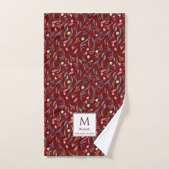 Floral DEEP RED Monogramme PRÉCIEUX À DIEU Gym (Serviette à main)