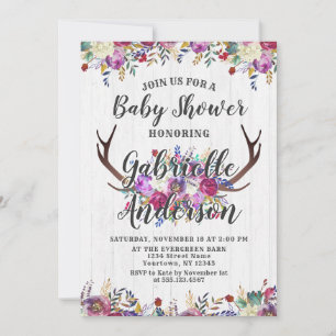 Floral Deer Antler Bouquet Baby shower Invitation