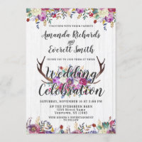 Floral Deer Antler Bouquet Faire-part de mariage