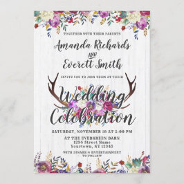 Floral Deer Antler Bouquet Faire-part de mariage