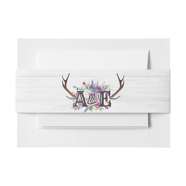 Floral Deer Antler Bouquet Rustic Wedgram Einladungsbanderole (Vorderseite Beispiel)