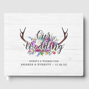 Floral Deer Antler Bouquet Rustic Wedgram Gästebuch