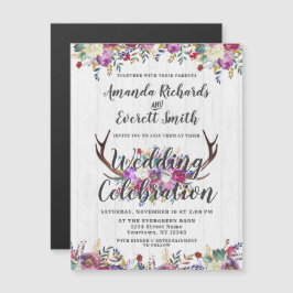 Floral Deer Antler Faire-part de mariage magnétiqu