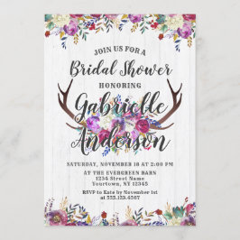 Floral Deer Antler Rustic Bridal Shower Invitation