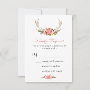 Floral Deer Antler Wedding Réponse RSVP