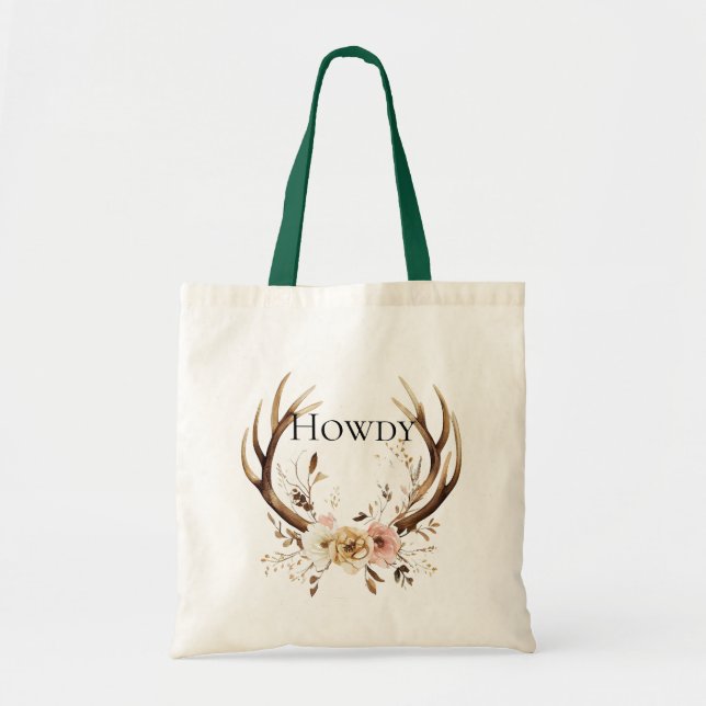 Floral Deer Antlers Cowgirl Tragetasche (Vorne)
