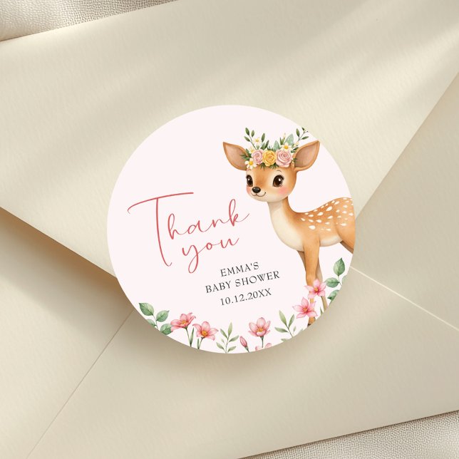 Floral Deer Baby Girl Dusche Vielen Dank Runder Aufkleber (Von Creator hochgeladen)