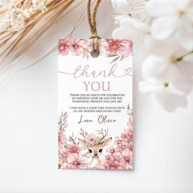 Floral Deer Birthday Thank You Tag Geschenkanhänger (Von Creator hochgeladen)