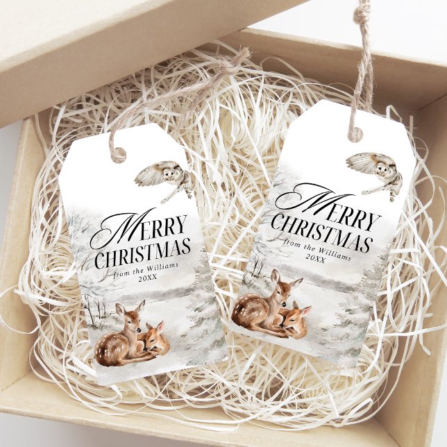 Floral Deer Elegant Wasserfarbe Frohe Weihnachten Geschenkanhänger (Von Creator hochgeladen)