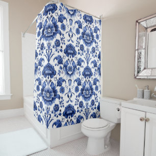 Floral Delft Blue Duschvorhang