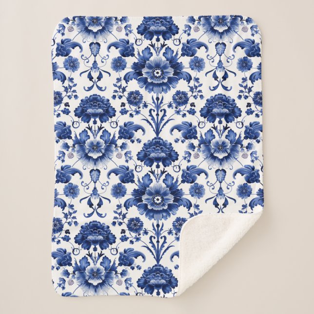 Floral Delft Blue Sherpadecke (Vorderseite)