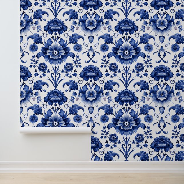 Floral Delft Blue Tapete (Anwendung)