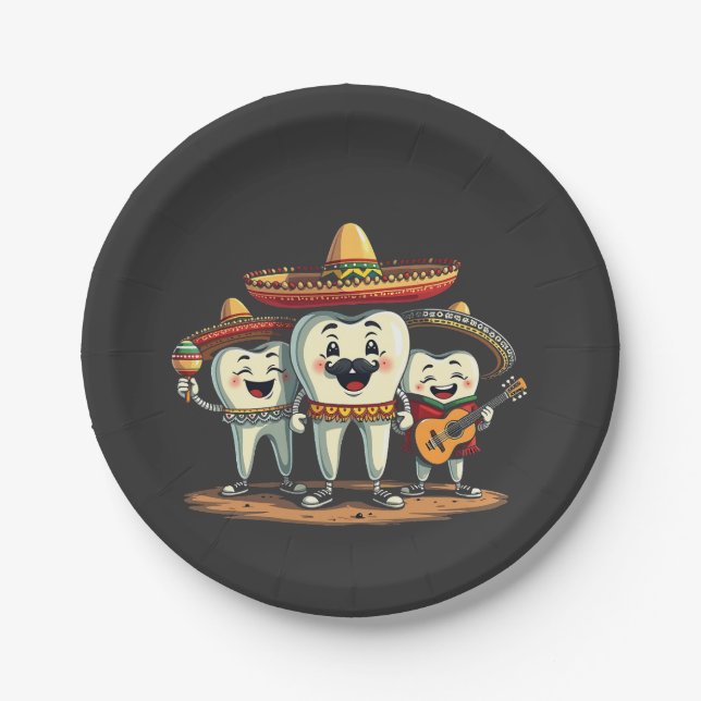 Floral Dental Tooth Funny Cinco De Mayo Pappteller (Vorderseite)